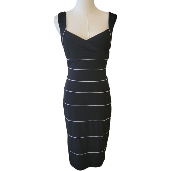 WHBM Black Striped Bodycon Dress Size 4 - Picture 2 of 6